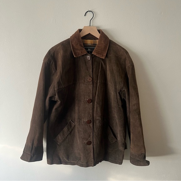 Brown Suede Jacket with Corduroy Collar - Picture 1 of 8